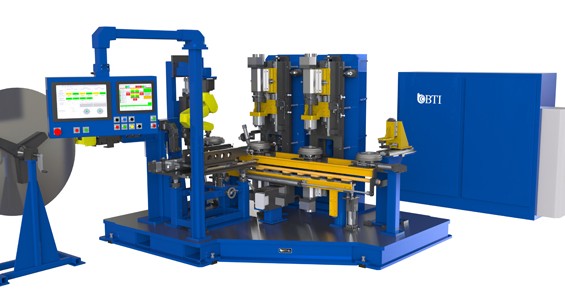 Fully-Automatic 5 Station Torque Convertor Assembly Balancer with Automatic Variable and Fixed Length Weight Making and Weld Correction. Featuring Automatic Walking Beam Transfer, Oil Fill, Dual Motorized Spindles for Low Maintenance and the Ability to Measure Utilizing Multiple Measurement Techniques (Static Internal, 180 Flip and Differential)